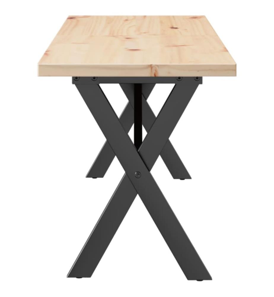 Table basse cadre en X 160x40x45,5 cm bois de pin massif acier
