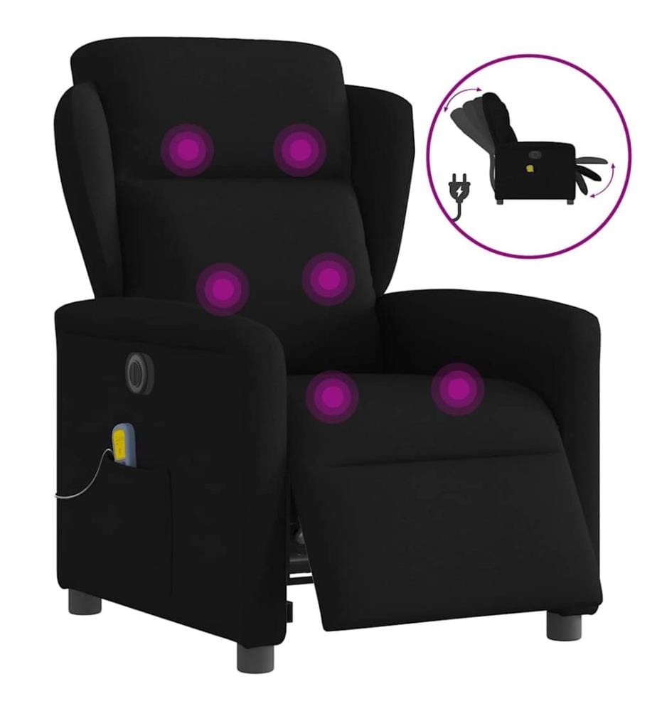 Fauteuil de massage inclinable électrique Noir Tissu