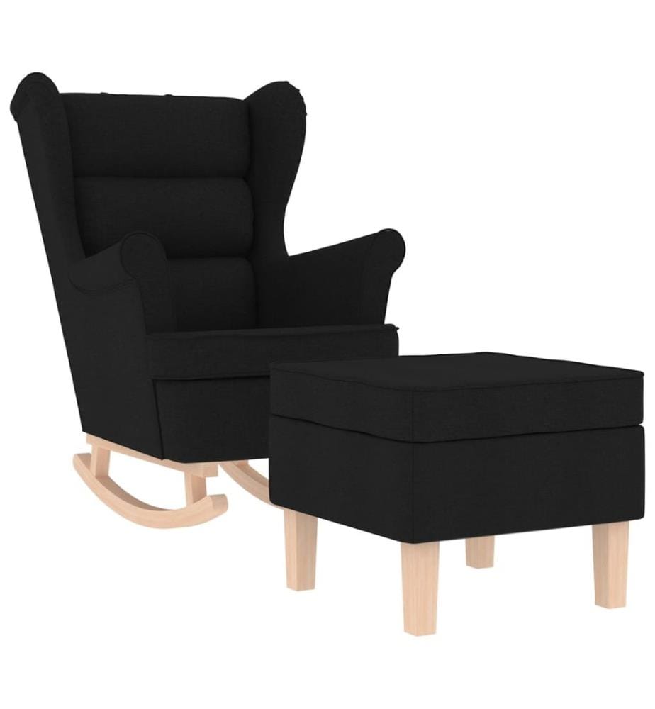 Chaise à bascule avec repose-pied Noir Tissu