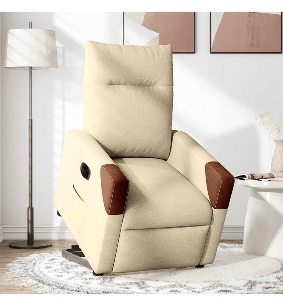 Relaxsessel mit Aufstehhilfe Elektrisch Creme Stoff