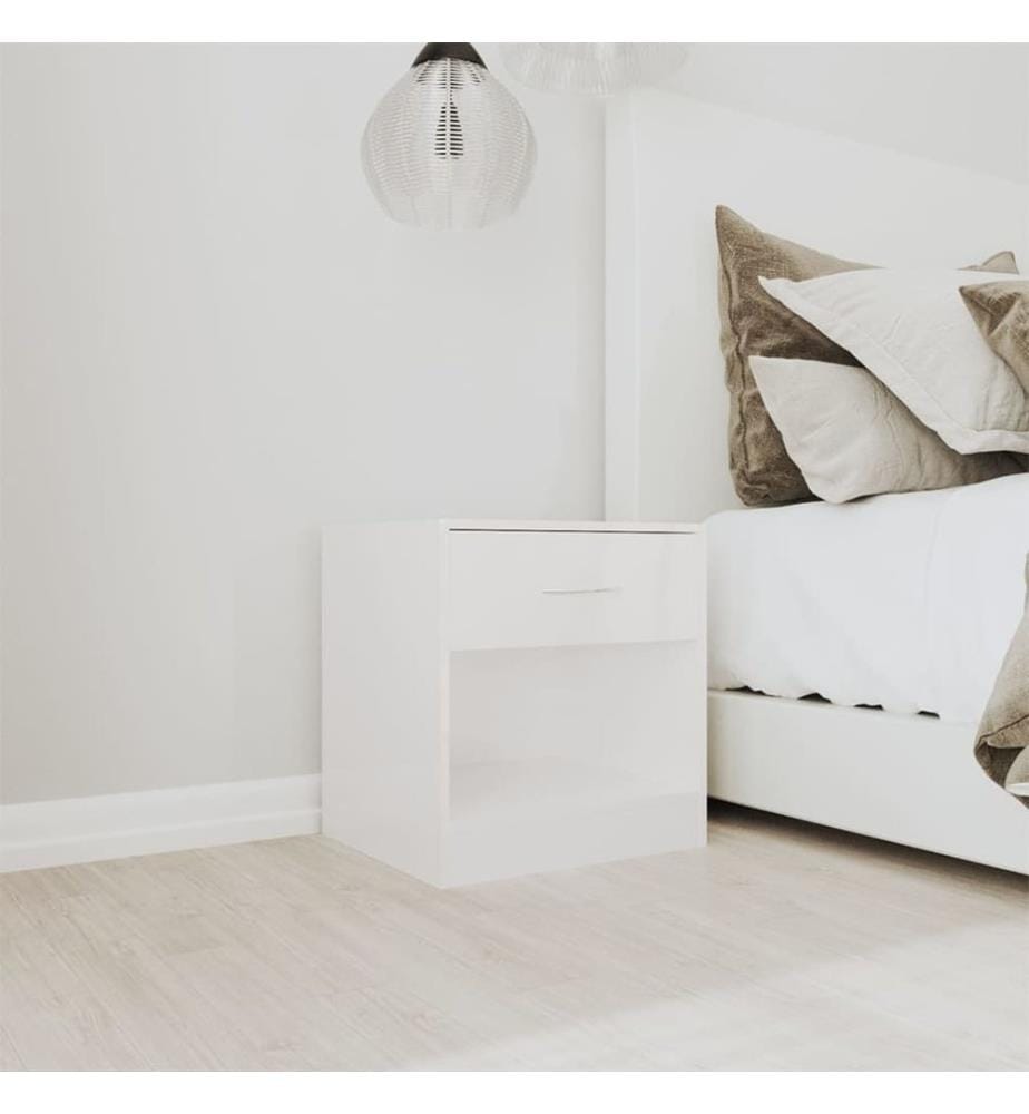 Tables de chevet 2 pcs avec tiroir Blanc brillant