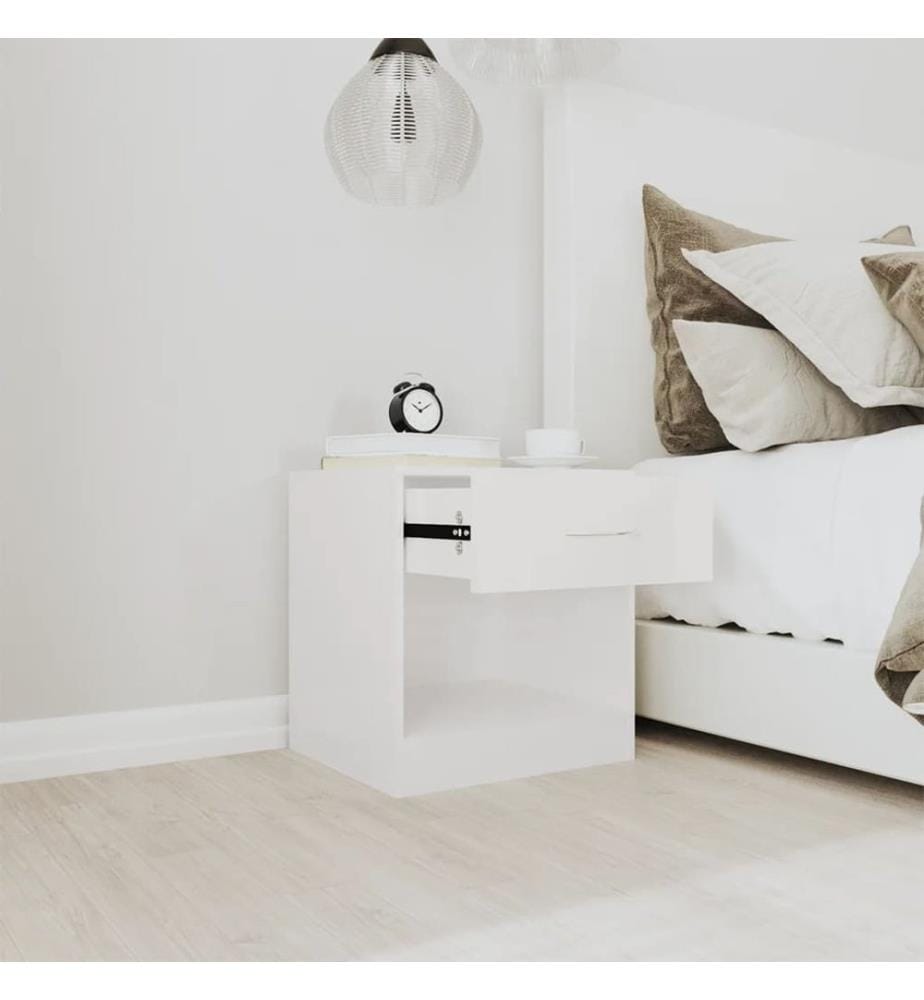 Tables de chevet 2 pcs avec tiroir Blanc brillant