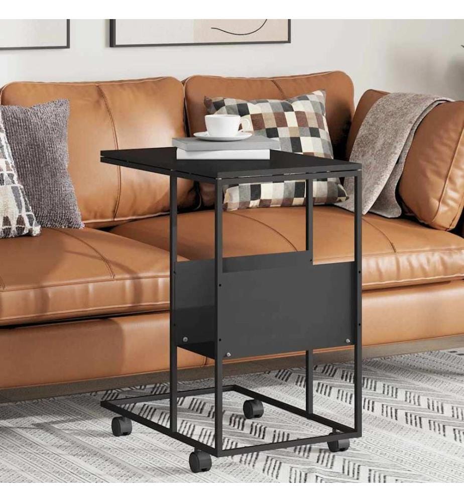 Beistelltisch mit Rollen Schwarz 55x36x63,5 cm Holzwerkstoff