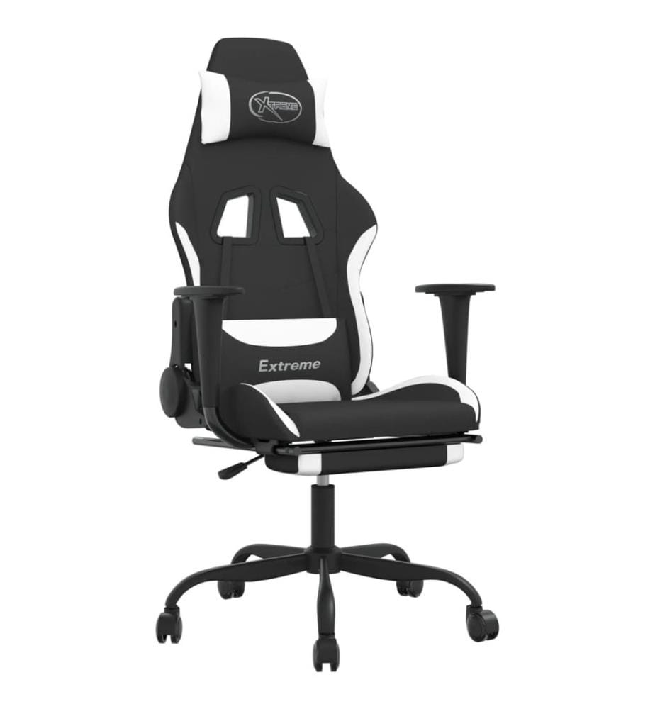 Gaming-Stuhl mit Massage & Fussstütze Schwarz und Weiss Stoff
