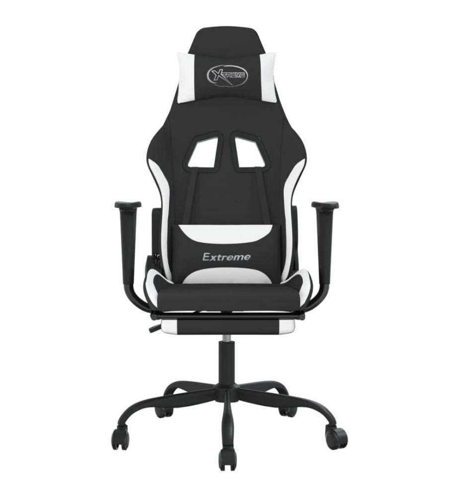 Gaming-Stuhl mit Massage & Fussstütze Schwarz und Weiss Stoff