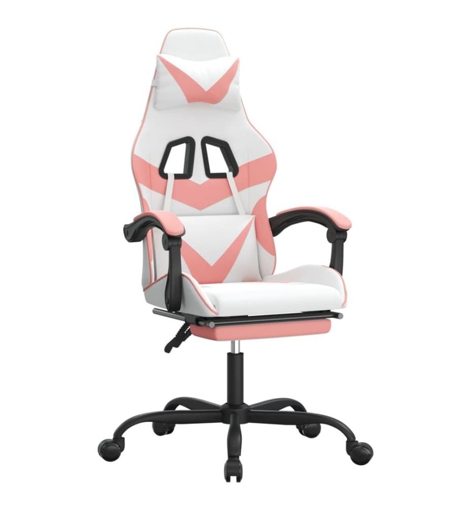 Gaming-Stuhl mit Fussstütze Drehbar Weiss & Rosa Kunstleder