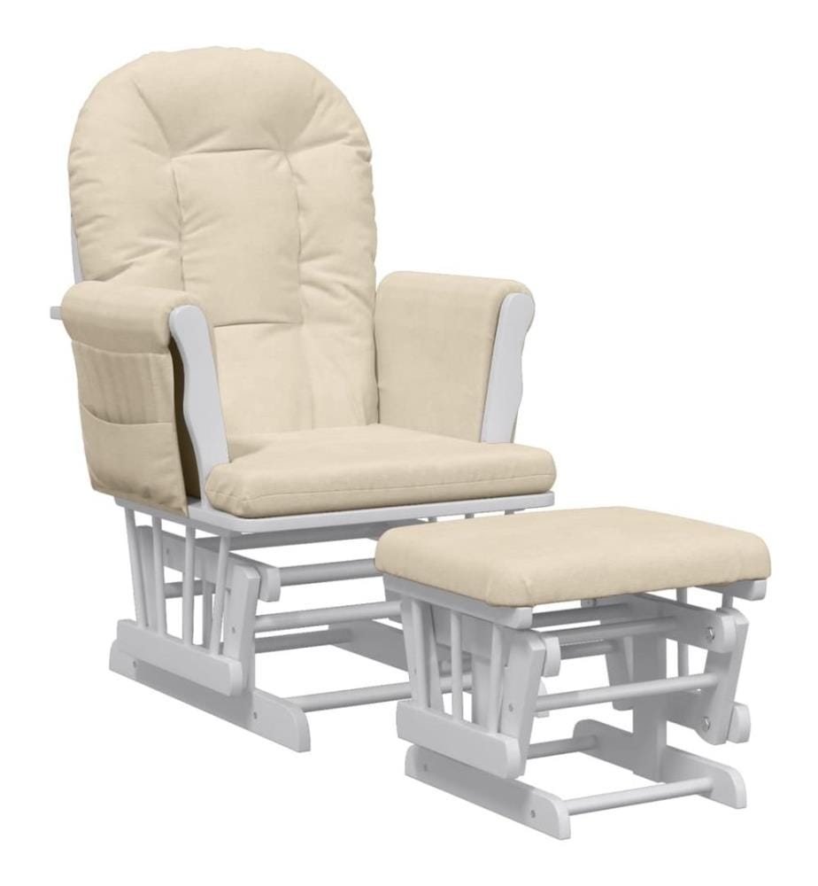 Schaukelsessel mit Hocker Gleitend Cremeweiss Stoff