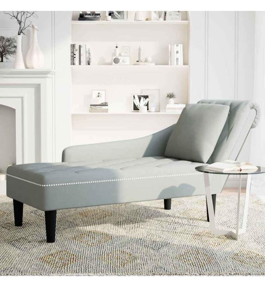 Fauteuil long et coussin et accoudoir droit gris clair velours
