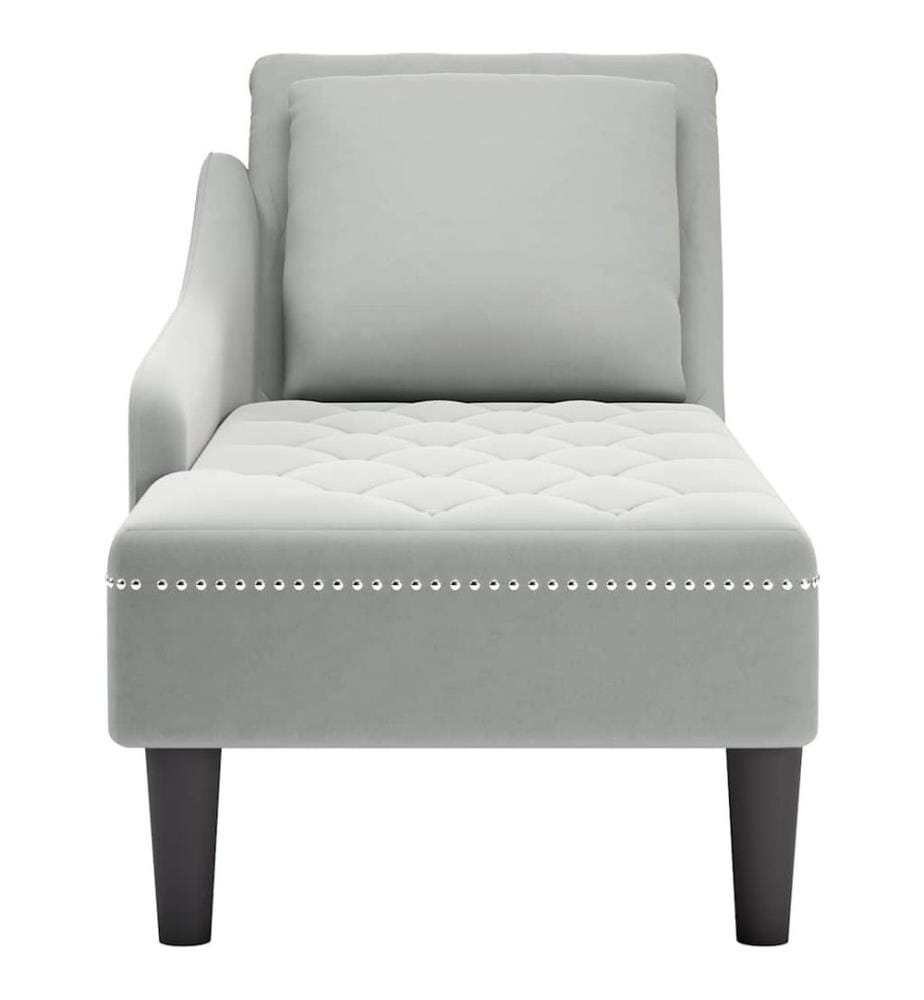 Fauteuil long et coussin et accoudoir droit gris clair velours