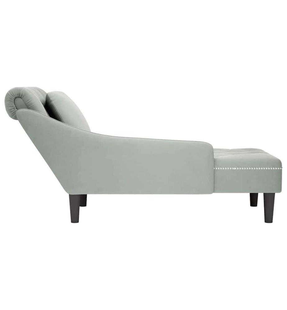 Fauteuil long et coussin et accoudoir droit gris clair velours