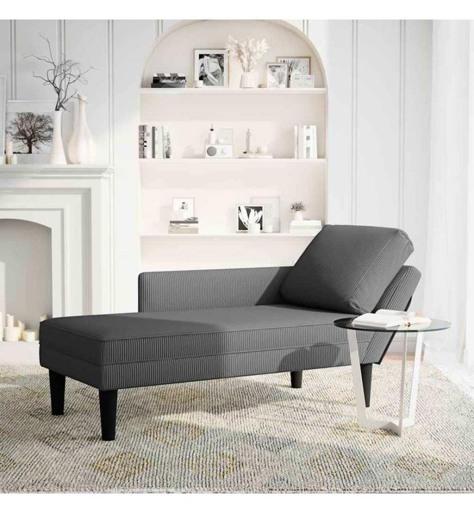 Chaiselongue mit Kissen Dunkelgrau Cordstoff