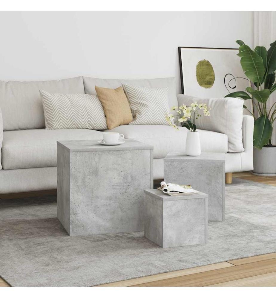 Tables d'appoint 3 pcs Gris béton Bois d'ingénierie