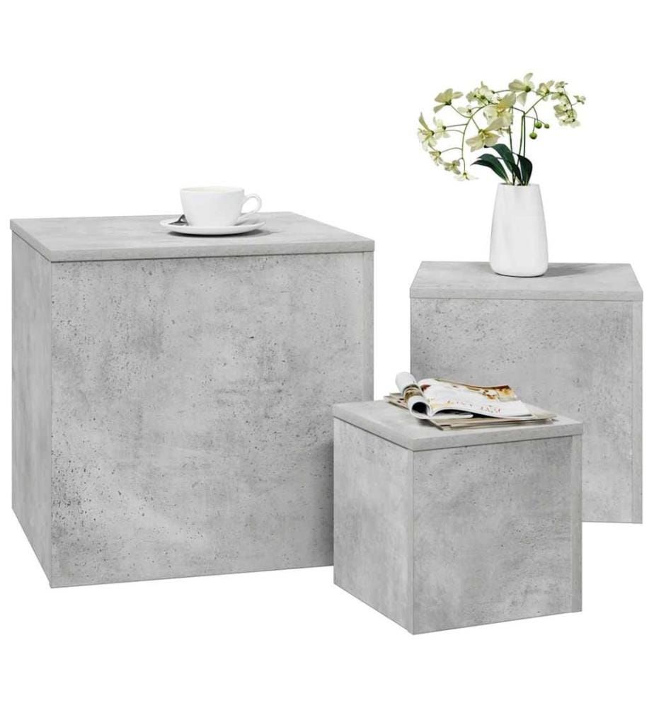 Tables d'appoint 3 pcs Gris béton Bois d'ingénierie