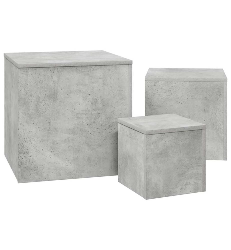 Tables d'appoint 3 pcs Gris béton Bois d'ingénierie