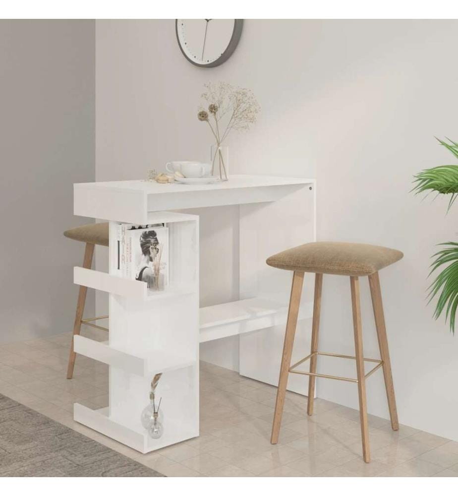 Table de bar étagère de rangement Blanc brillant 100x50x101,5cm