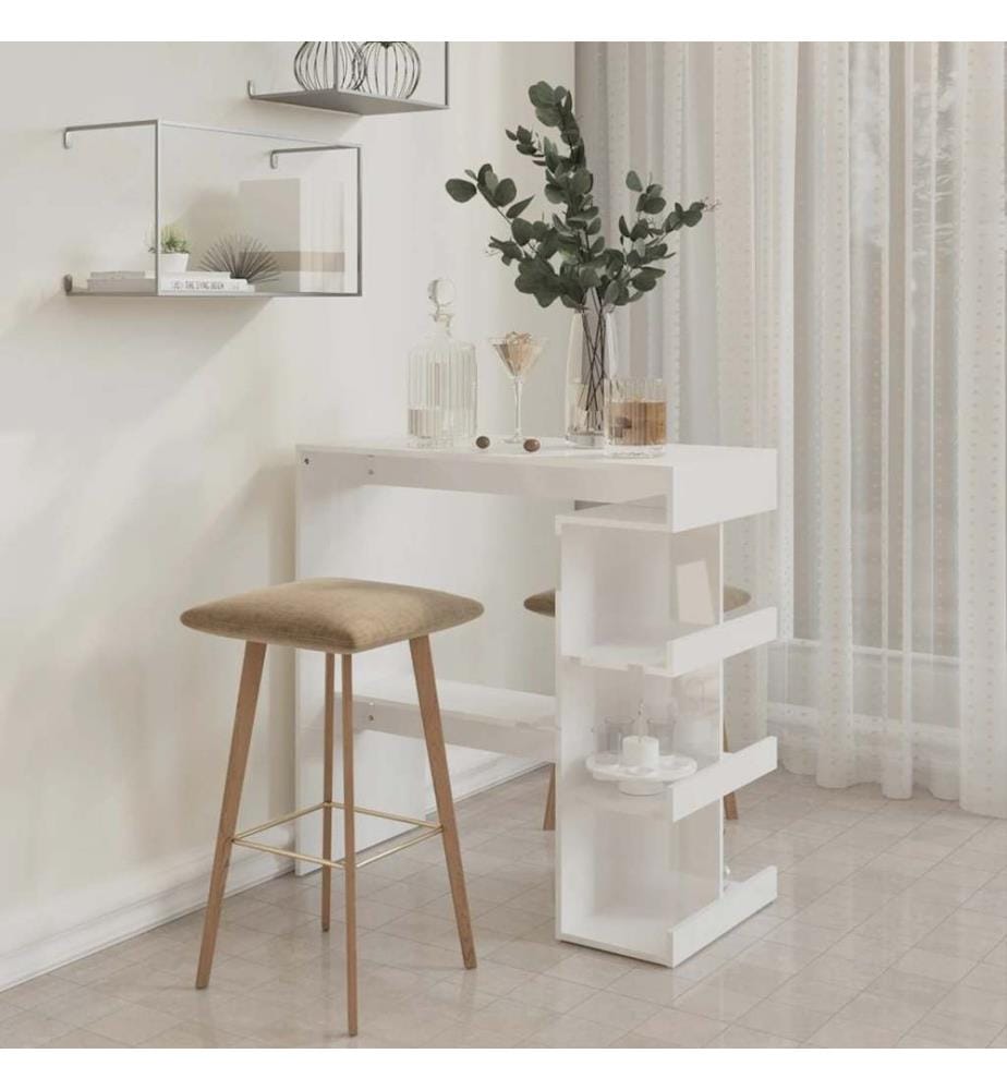 Table de bar étagère de rangement Blanc brillant 100x50x101,5cm