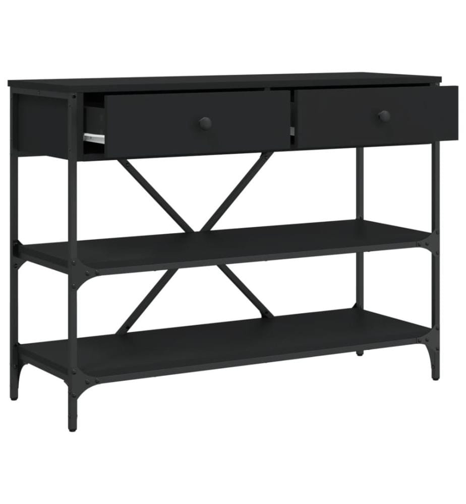 Table console avec tiroirs et étagères noir bois d'ingénierie