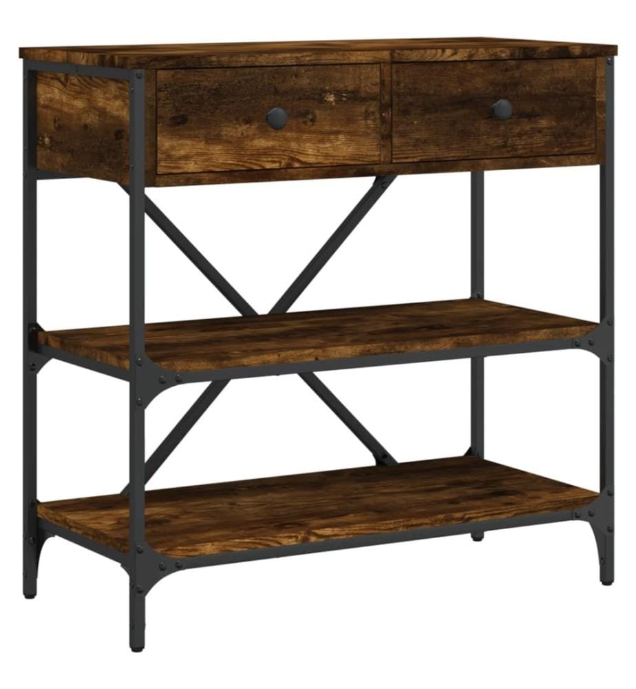 Table console chêne fumé 75x34,5x75 cm bois d'ingénierie