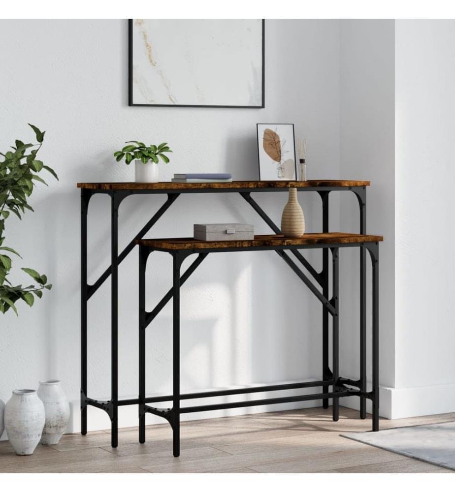 Tables console 2 pcs chêne fumé bois d'ingénierie
