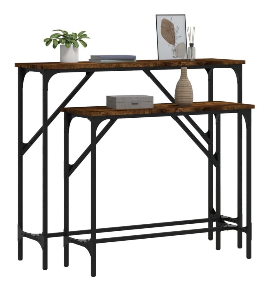 Tables console 2 pcs chêne fumé bois d'ingénierie