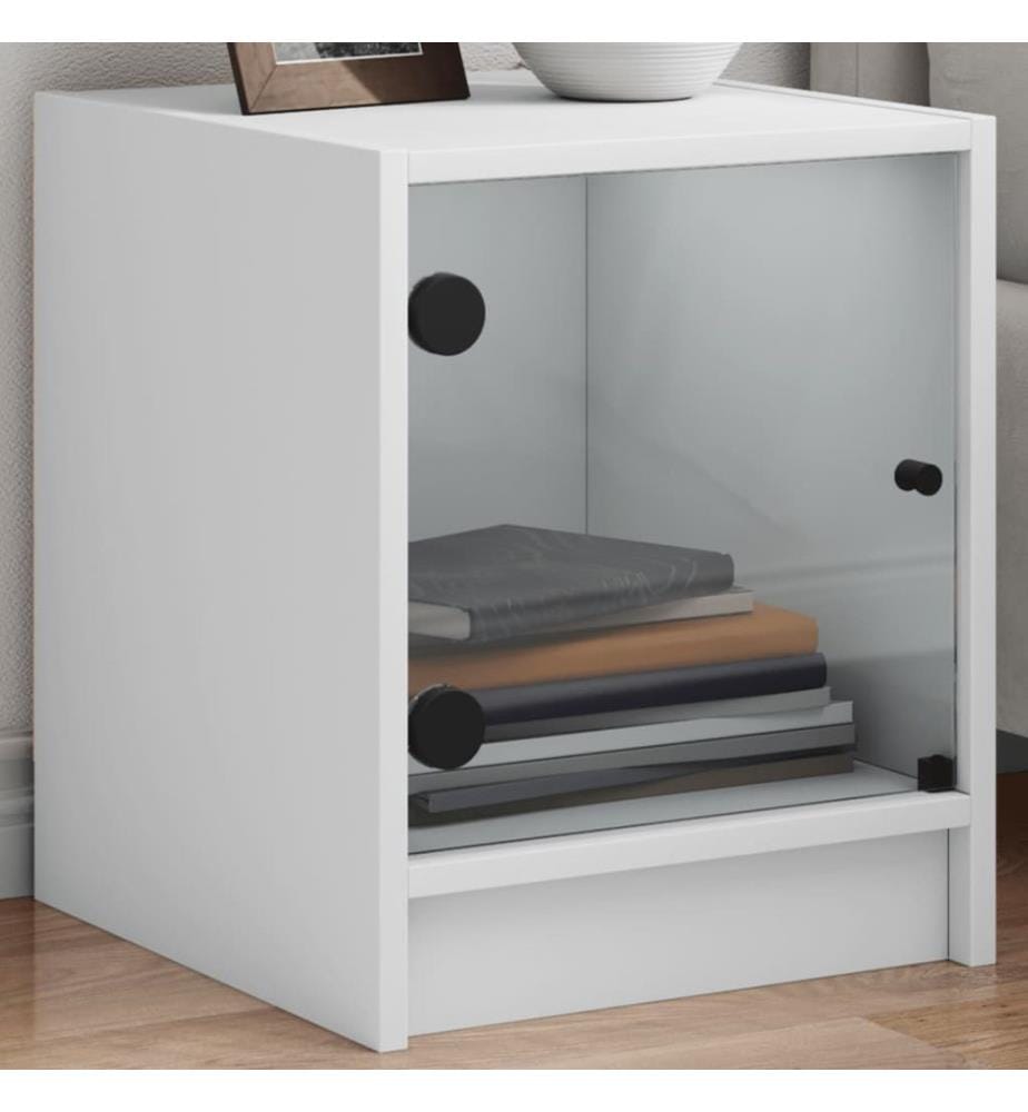 Tables de chevet avec portes en verre 2 pcs blanc 35x37x42 cm