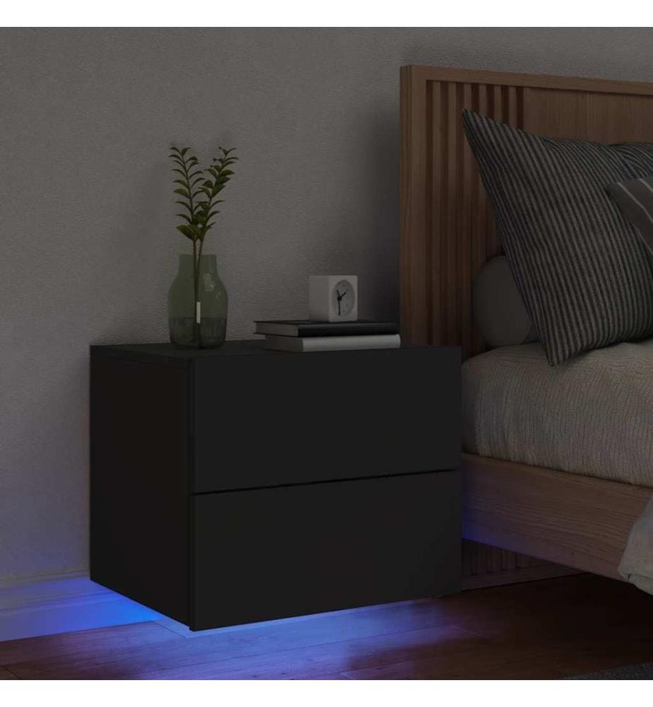 Wand-Nachttisch mit LED-Leuchten Schwarz