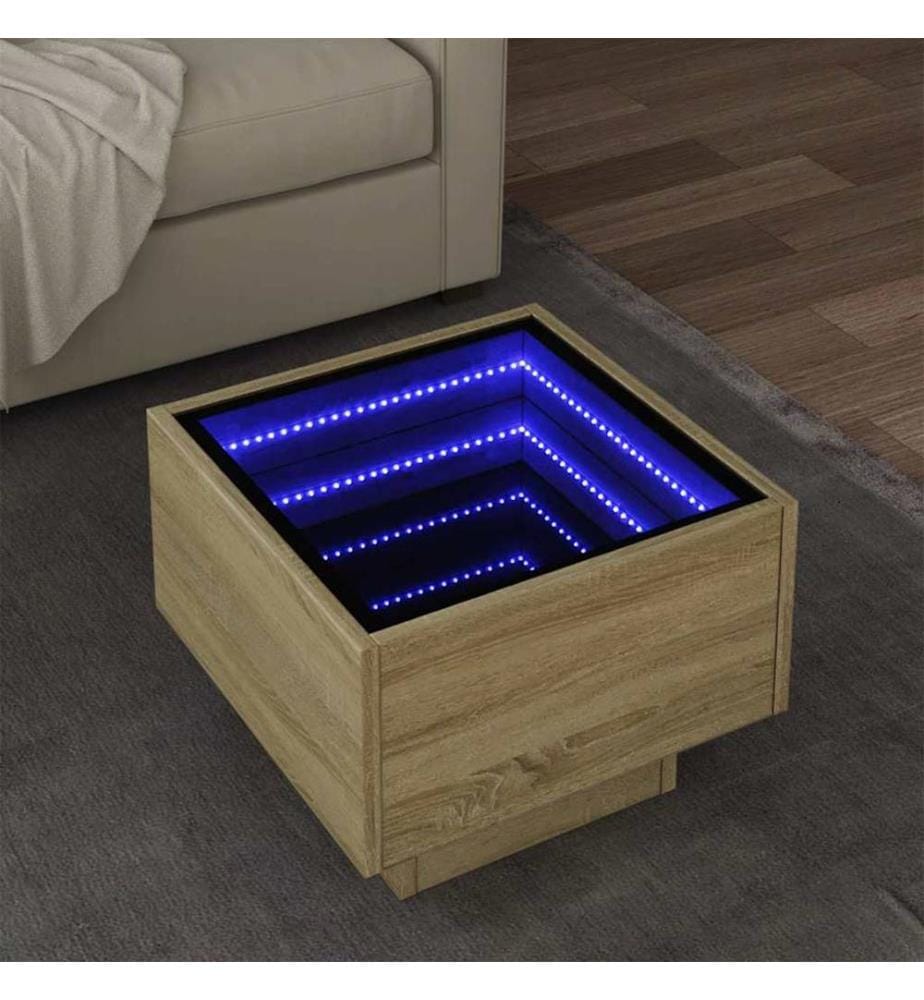Table d'appoint et LED chêne sonoma 40x40x30 cm bois ingénierie