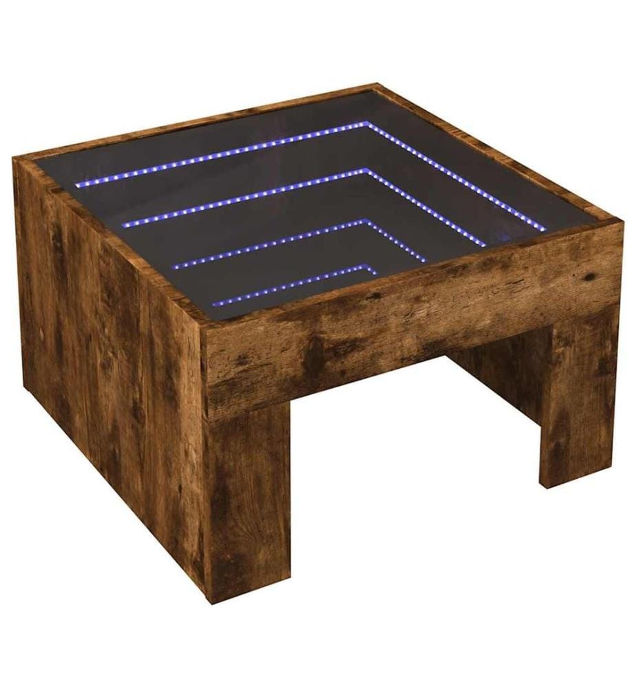 Table basse avec LED infini chêne fumé 50x50x30 cm