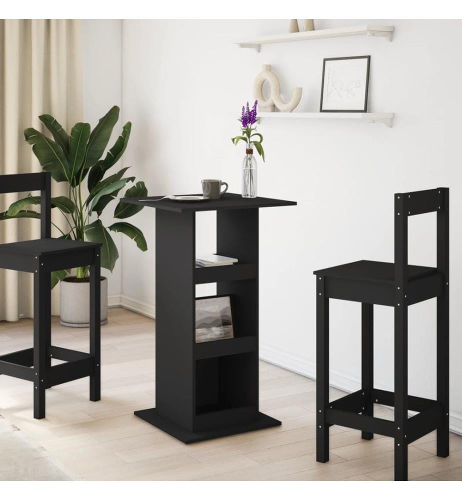 Table de bar avec rangement noir 60x60x102 cm bois d'ingénierie