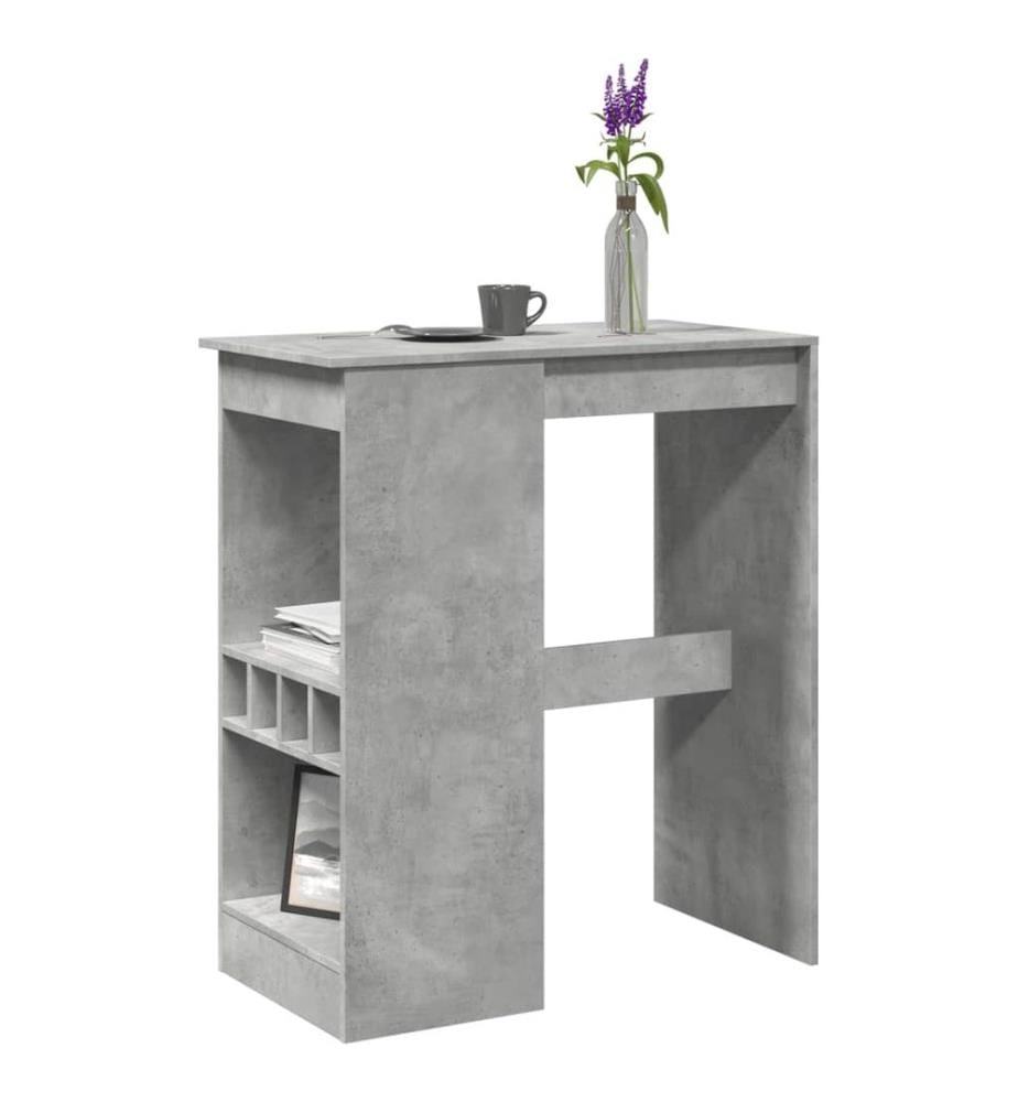 Table de bar avec étagères gris béton bois d'ingénierie