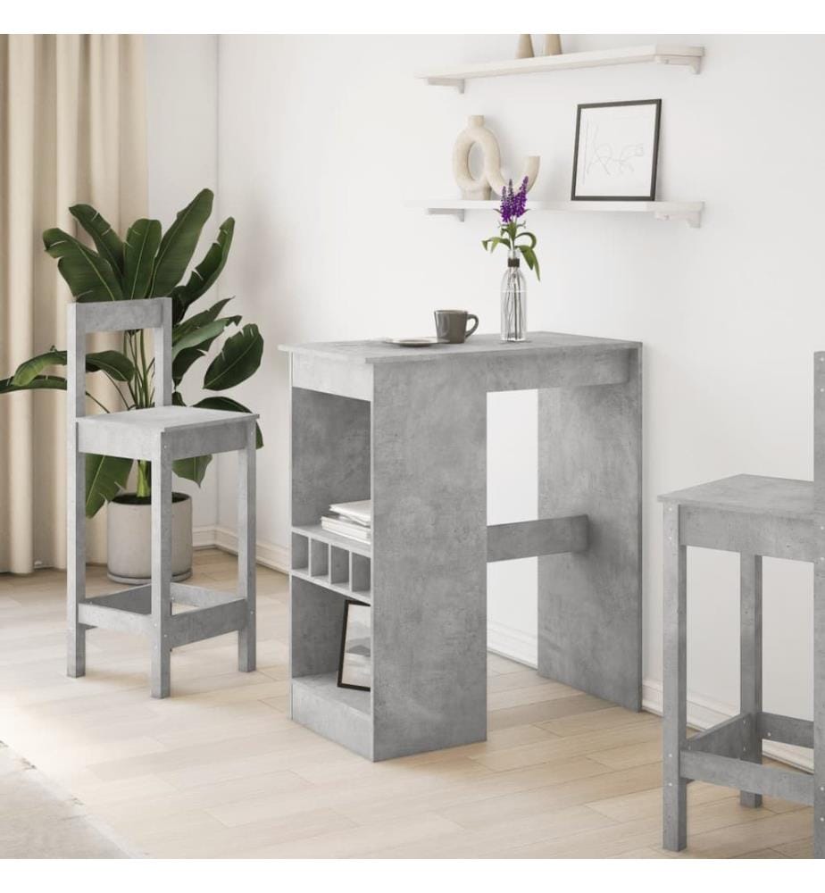 Table de bar avec étagères gris béton bois d'ingénierie