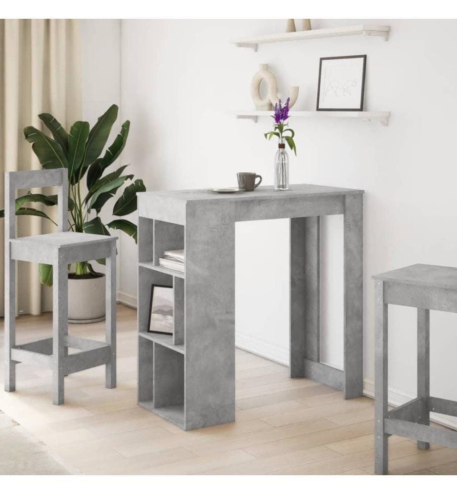 Table de bar avec étagères gris béton bois d'ingénierie