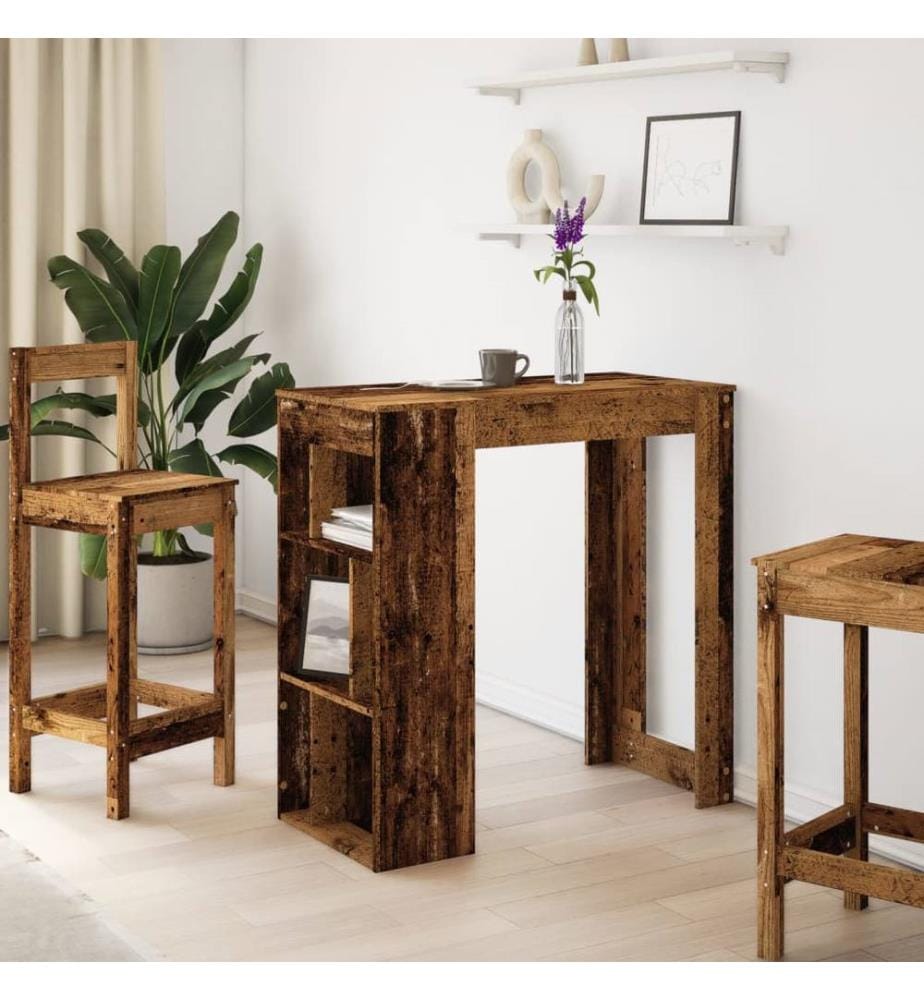 Table de bar avec étagères vieux bois bois d'ingénierie