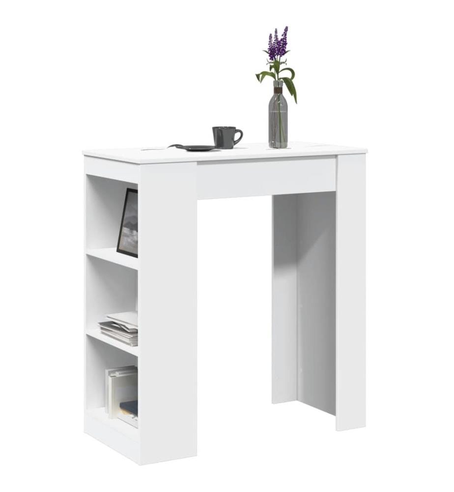 Table de bar avec étagères blanc bois d'ingénierie
