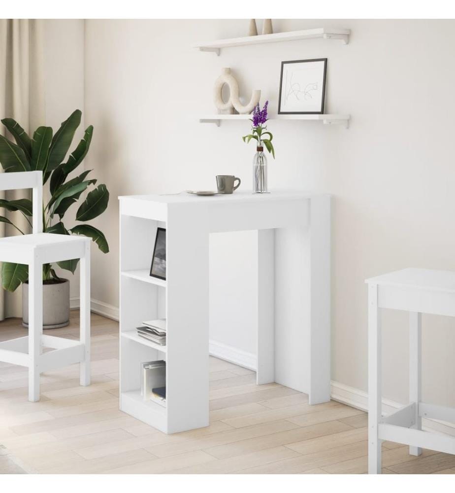 Table de bar avec étagères blanc bois d'ingénierie