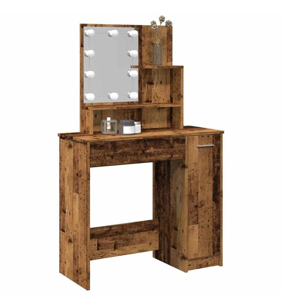 Coiffeuse avec LED vieux bois 86,5x35x136 cm
