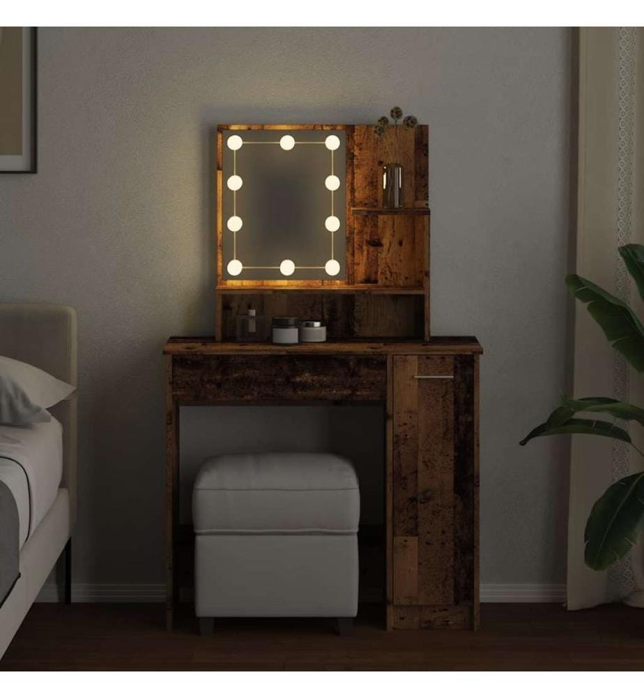Coiffeuse avec LED vieux bois 86,5x35x136 cm