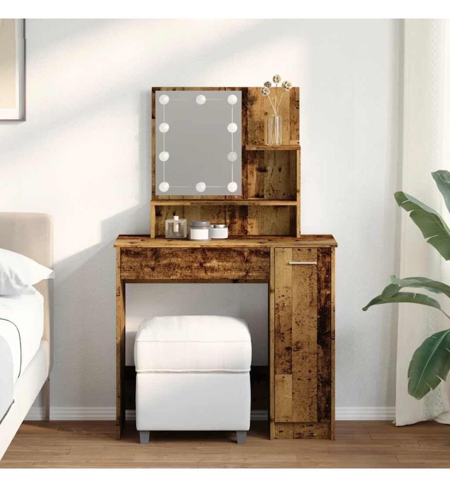 Coiffeuse avec LED vieux bois 86,5x35x136 cm
