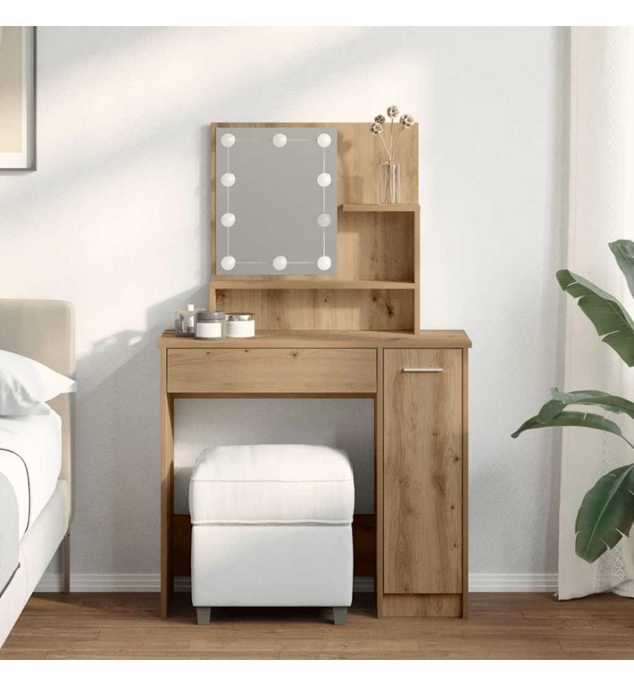 Coiffeuse avec LED chêne artisanal 86,5x35x136 cm