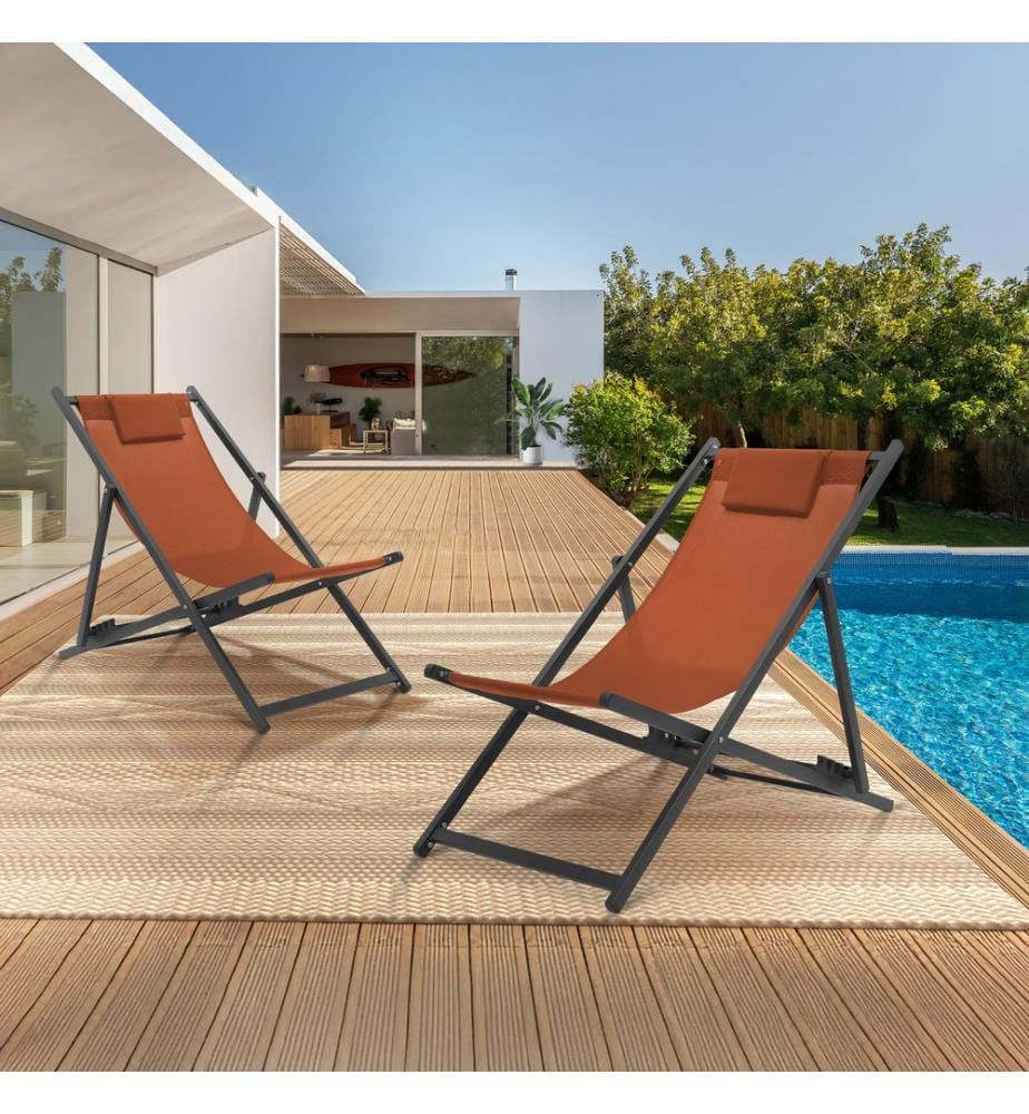 Lot de 2 Chiliennes en métal et toile - Terracotta