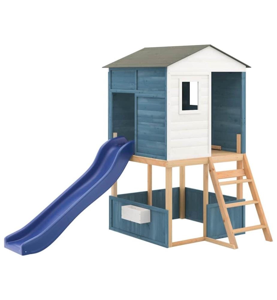 Aire de jeux d'extérieur blanc et bleu bois massif de sapin
