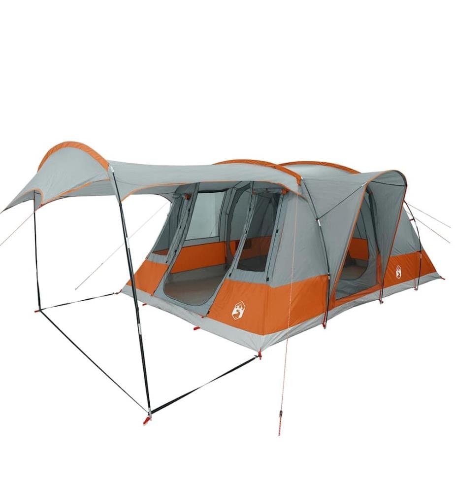 Tente de camping tunnel 5 personnes gris et orange imperméable