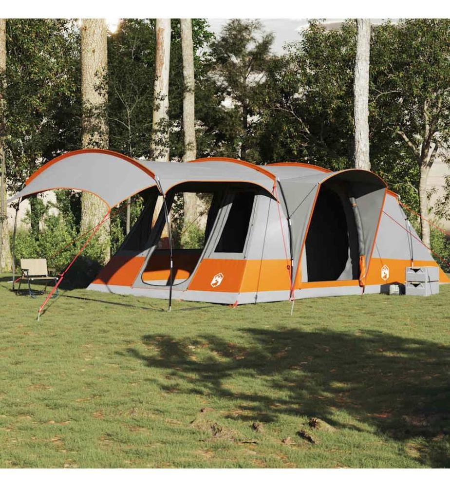 Tente de camping tunnel 5 personnes gris et orange imperméable