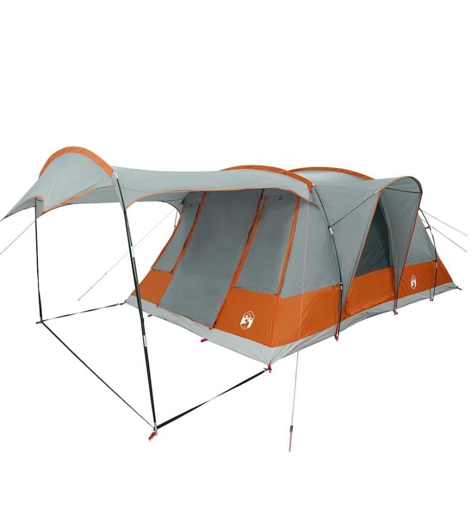 Tente de camping tunnel 5 personnes gris et orange imperméable