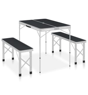 Klappbarer Campingtisch mit 2 Sitzbänken Aluminium Grau