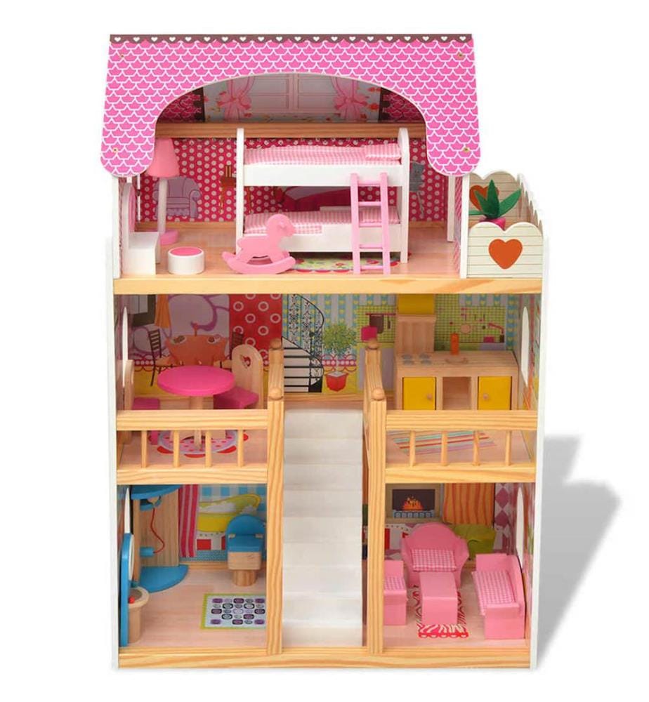 3-Stöckiges Puppenhaus Holz 60 x 30 x 90 cm