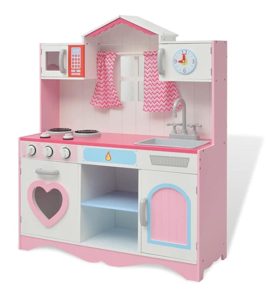Spielzeugküche Holz 82×30×100 cm Rosa und Weiss