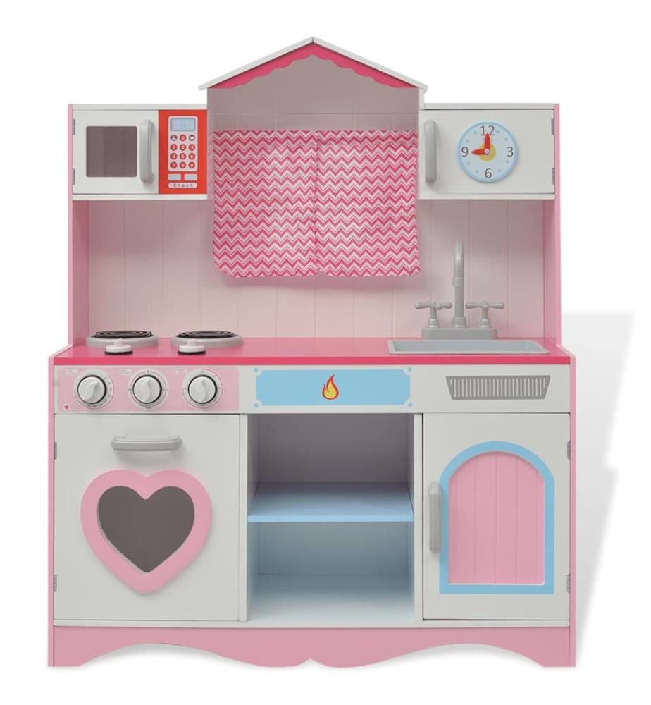 Spielzeugküche Holz 82×30×100 cm Rosa und Weiss
