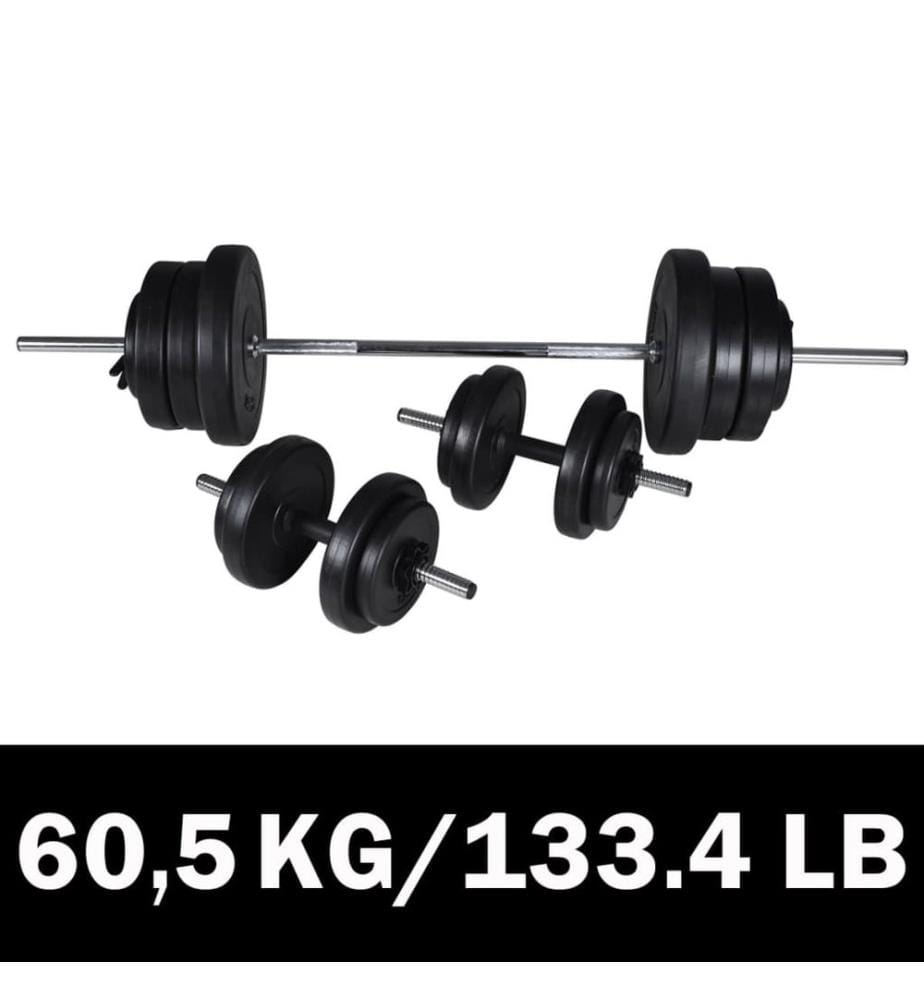 Kit de barre d'haltère et 2 haltères 60,5 kg
