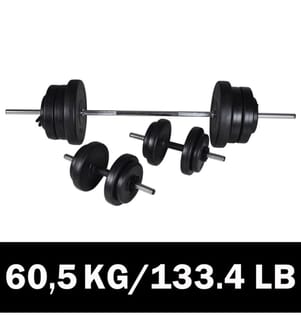 Kit de barre d'haltère et 2 haltères 60,5 kg